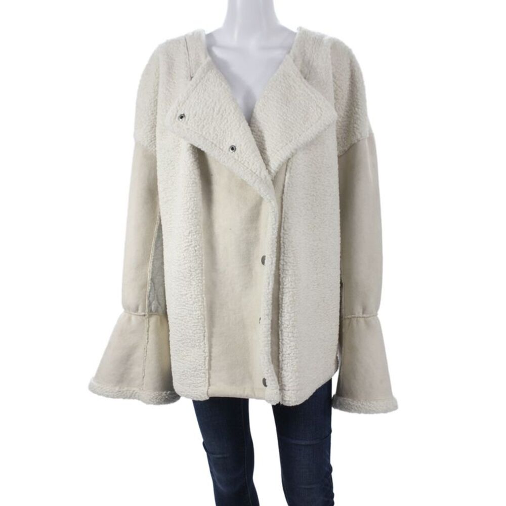 Treasure & Bond Womens Basic Jacket Beige Snap Polyester Long Sleeve Size 2XL